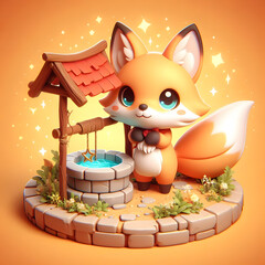 Chibi Fox with a Wishing Well