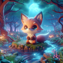 Chibi Fox in a Mystical Swamp