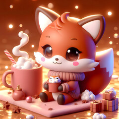 Chibi Fox with a Cup of Cocoa