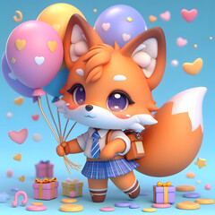 Chibi Fox with a Bunch of Balloons