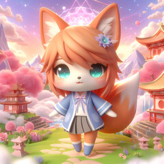 Chibi Fox in a Dreamy Landscape