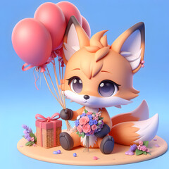 Chibi Fox with a Bunch of Balloons