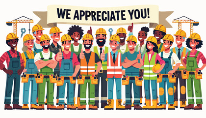 illustration of construction workers celebrating a Building and Code Staff Appreciation Day