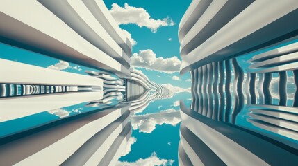 Obraz premium A surreal cityscape where the buildings morph into musical instruments, streets resonate with melodic waves, a symphony of architecture, ideal for innovative backgrounds