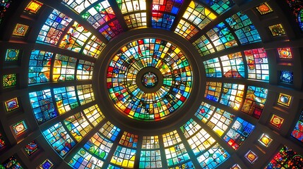 Circular window with stained glass and vibrant colors