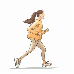 Fototapeta premium オレンジのパーカーを着て走るポニーテールの女性のイラスト。