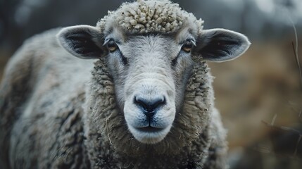 Curious Sheep Close up Portrait with Emotive Soft Focus Analog Photography