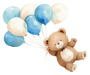 PNG  Teddy bear with blue balloons