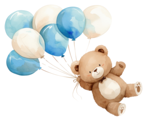 PNG  Teddy bear with blue balloons