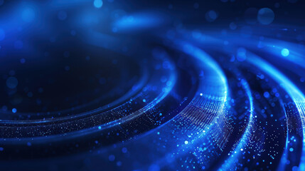 Obraz premium Abstract blue and black background featuring swirling light trails and sparkling particles, ideal for technology, digital art, and futuristic designs.