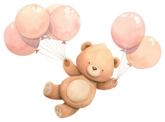 PNG  Cute bear with pink balloons
