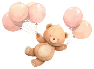 PNG  Cute bear with pink balloons
