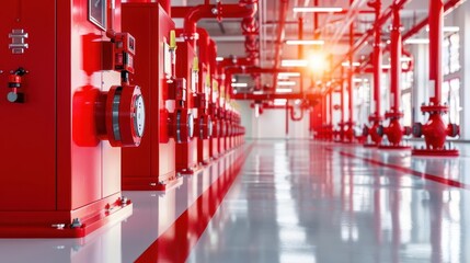 Industrial setting with fire alarms, fire cabinet, comprehensive fire protection