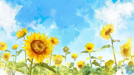 向日葵と青空の背景素材イメージ02