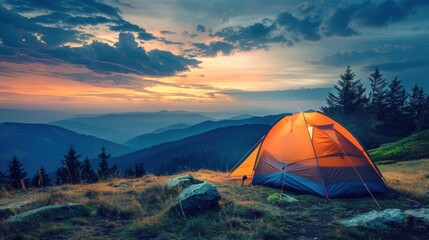 Camping in the Mountains at Sunset