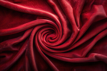 Obraz premium A vibrant red fabric artistically draped in a swirling pattern, showcasing its texture and elegance in a beautiful, abstract composition.