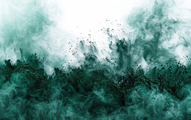Abstract green smoke clouds flowing on white background, creating a mystical and artistic atmosphere. Perfect for creative backgrounds and designs.