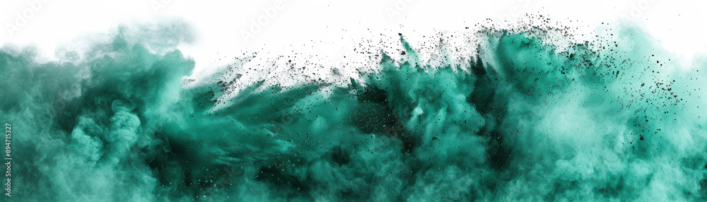 Wall mural explosive burst of green powder against a white background creating a dramatic and dynamic visual. p