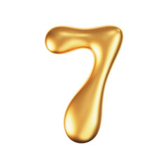 3d gold liquid number 7 in y2k style isolated on a white background. Render of 3d golden inflated figures with glossy effect. 3d vector y2k typography digit