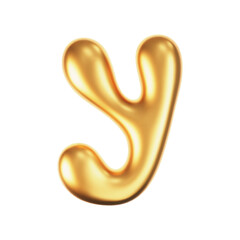 3d gold liquid letter Y in y2k style isolated on a white background. Render of 3d golden inflated bubble alphabet with glossy effect. 3d vector y2k typography letter