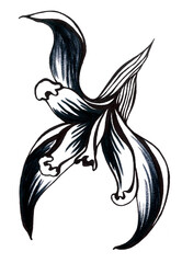 Bud of an elongated striped flower with curved petals as a symbol of awakening. Isolated cartoon graphic image. Stylized floral pattern for a cozy spring design. Handmade illustration for fashion art.