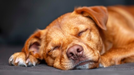 Obraz premium A Brown Stray Dog Sleeping And Lying On The Floor, A Moment Of Rest