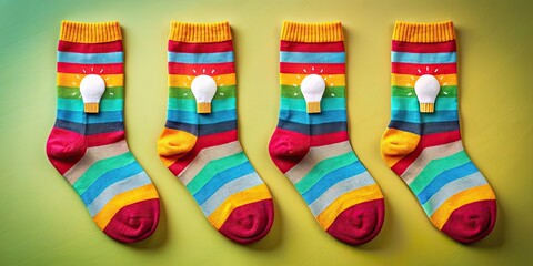 Colorful socks with light bulbs design, representing an epiphany or sudden realization, socks, colorful, pattern