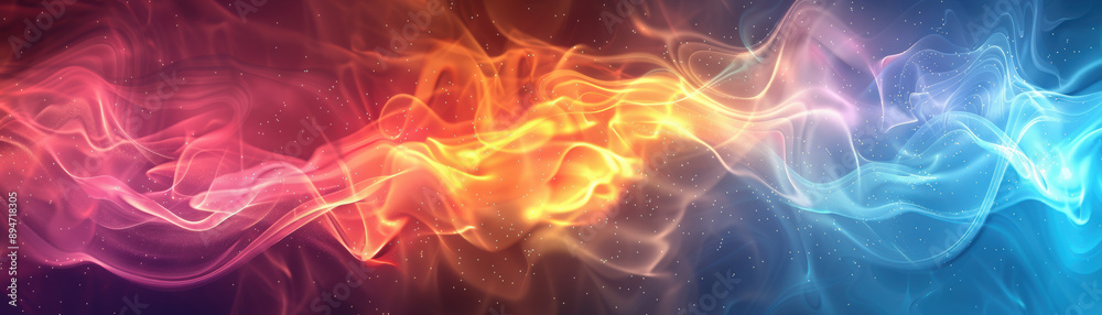 Wall mural a vibrant, dynamic abstract image with colorful swirling smoke on a dark background, creating an eth
