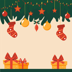 festive Christmas background. Christmas tree  with various holiday elements.