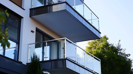 Balcony of modern house stainless steel railing with glass panel