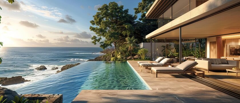 Seaside resorts with luxurious accommodations and ocean views, highlighting indulgent seaside escapes in a lavish and serene style