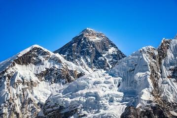 Mt. Everest and Khumbu Icefall at Mt.Everest Base Camp in Nepal