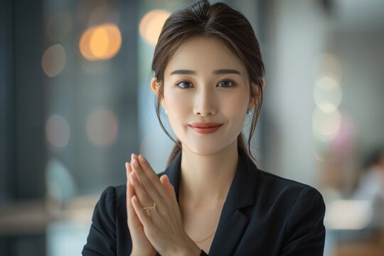 Appreciative Asian Businesswoman Clapping Hands 