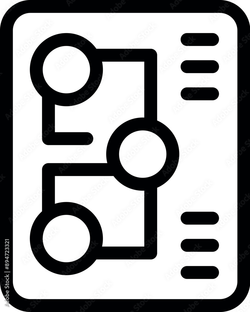 Poster line icon of a tablet showing an algorithm for machine learning process