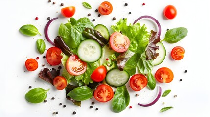 Fresh and Vibrant Salad Ingredients Arranged on Plain White Background
