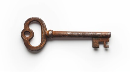 old vintage iron key isolated on studio background - top view