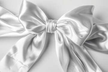Naklejka premium Elegant white satin bow with luxurious, shiny texture perfect for gift wrapping, decorations, and special occasions.