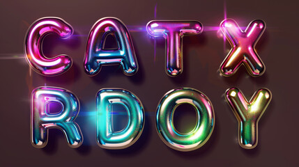 Holographic font set in metallic colors realistic 3d design,