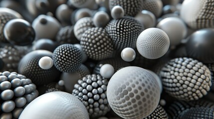 Elegant 3D render of abstract spheres, capturing their detailed textures and interplay of light and shadow