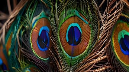 Obraz premium Colorful spotted peacock feathers close up beauty of nature and wildlife exploration concept Generative AI