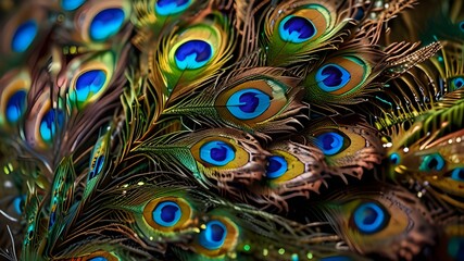 Colorful spotted peacock feathers close up beauty of nature and wildlife exploration concept Generative AI