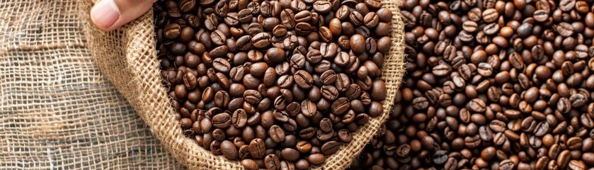 Obraz premium Coffee beans being processed, commodity production, market consumption
