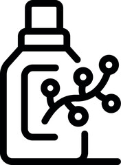 Line icon of a bottle with a plant symbol, evoking natural and organic ingredients