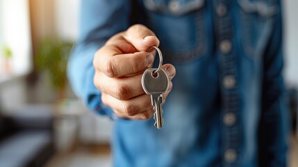 Close-up of Hand Holding Key, Metal Key, Real Estate, Home Ownership, New Home