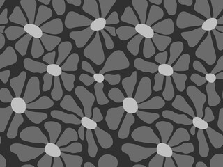 A hand-drawn drawing of large daisies in gray tones.Seamless pattern.