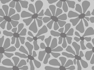 A hand-drawn drawing of large daisies in gray tones.Seamless pattern.