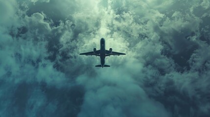 Airplane Flying Through Stormy Clouds