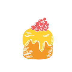 Sweet piece of cake with berry. Isolated on a white background. Vector style 