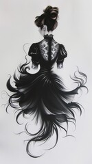 Fototapeta premium Sketch of a girl in gothic fashion, dark and moody with detailed lace and Victorian influences, striking and dramatic