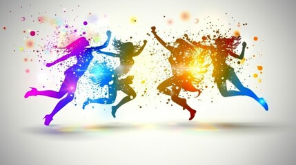 Rainbow people dancing and having fun, rainbow colors and white background